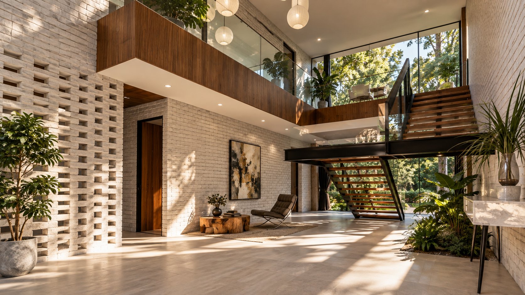 Modern Hall with Floating Staircase